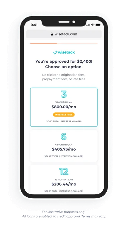 A cell phone showing financing options